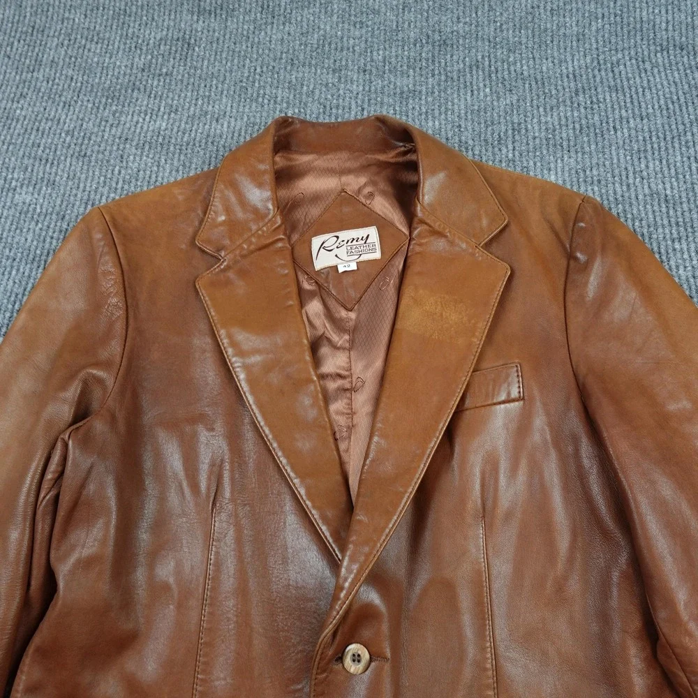 Vintage Remy Blazer Mens 42 Brown Leather Sport Coat 2 Button Jacket Butter Soft